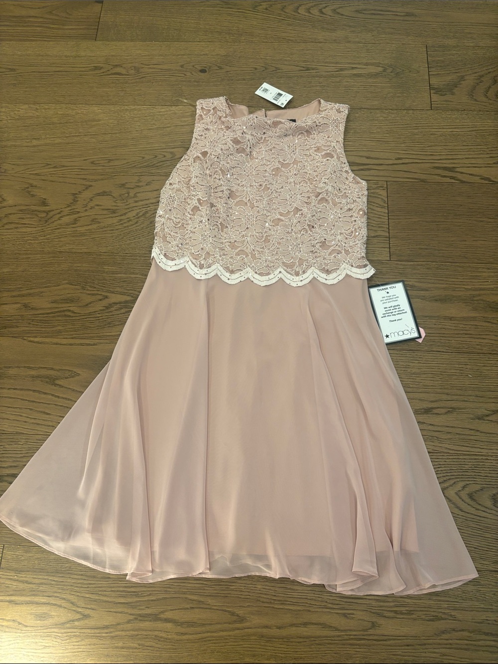 connected apparel Blush Pink Lace Bodice Chiffon Dress